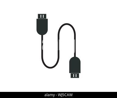 USB cable connector icon for data charging and power transfer, black vector symbol Stock Vector