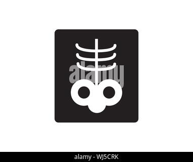 X-ray skeleton icon for radiology and medical scanning, black square vector symbol Stock Vector