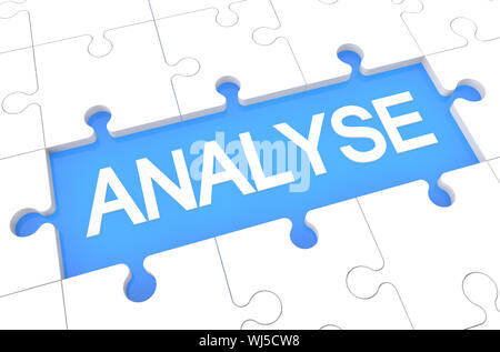 Analyse - puzzle 3d render illustration with word on blue background Stock Photo
