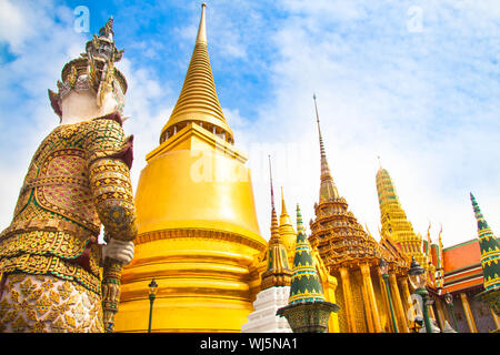 The Wat Phra Kaew, Temple of the Emerald Buddha, full official name Wat Phra Si Rattana Satsadaram, is regarded as the most sacred Buddhist temple (wa Stock Photo