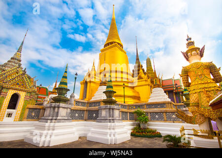 The Wat Phra Kaew, Temple of the Emerald Buddha, full official name Wat Phra Si Rattana Satsadaram, is regarded as the most sacred Buddhist temple (wa Stock Photo