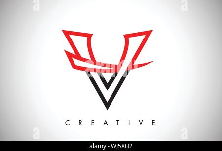 Black And Red Creative D Letter Logo Design with Swoosh Icon Vector ...