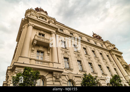 BRATISLAVA, SLOVAKIA - AUGUST 26, 2019: sunlight is enlightening ancient buildings in Bratislava, capital of Slovakia Stock Photo