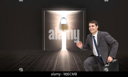 Composite image of cheerful attractive businessman in a hury Stock Photo