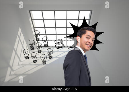 Composite image of graphic with light bulbs on grey background Stock Photo