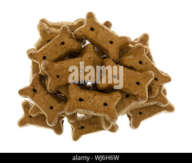 Top view of a pile of peanut flavor dog biscuits isolated on a white background. Stock Photo