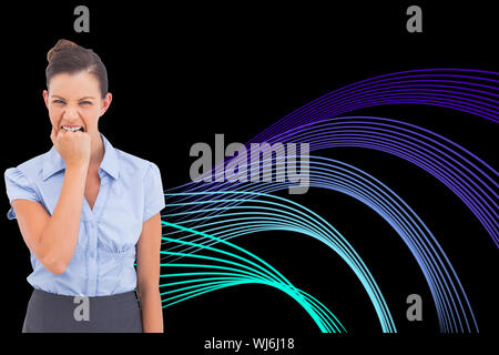 Composite image of furious businesswoman looking at the camera on a white background Stock Photo