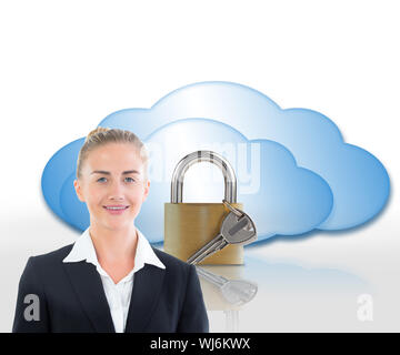 Composite image of blonde businesswoman holding tablet Stock Photo