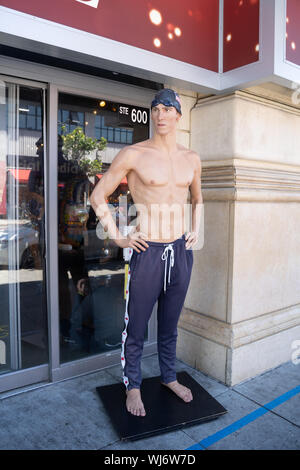 San Francisco, California - July 10, 2019: Wax figure statue of Olympic gold medalist swimmer Michael Phelps outside of Madame Stock Photo