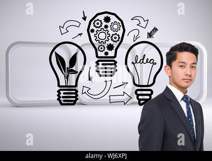Composite image of light bulbs on abstract background Stock Photo