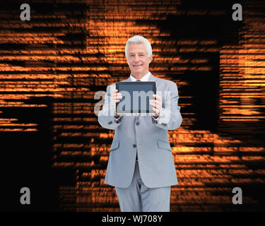 Composite image of boss showing a touch pad screen against a white background Stock Photo