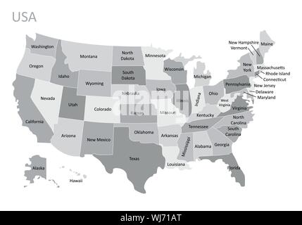 Illustration of a gray USA Map with states borders Stock Vector Image ...