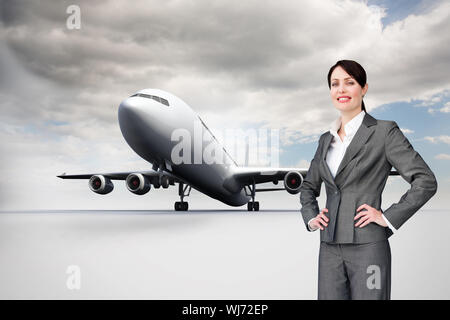 Composite image of attractive customer service agent with headset on Stock Photo