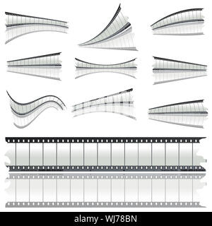 Twisted negative film strips against white background