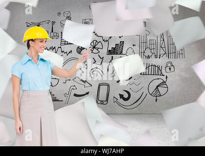Composite image of smiling attractive architect pointing Stock Photo