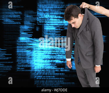 Composite image of businessman hanging against white background Stock Photo
