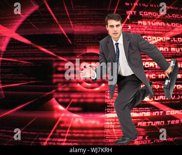 Composite image of stern attractive businessman in a hury Stock Photo