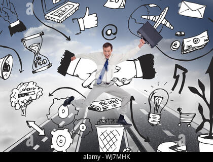 Composite image of cheerful jumping businessman with his suitcase Stock Photo