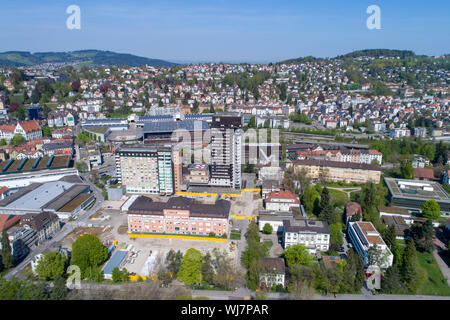 St. Gallen area Cantonal Hospital aerial view Stock Photo