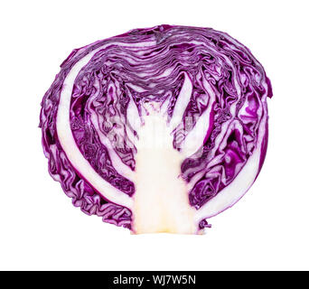 cross-section of head of red cabbage cut out on white background Stock Photo