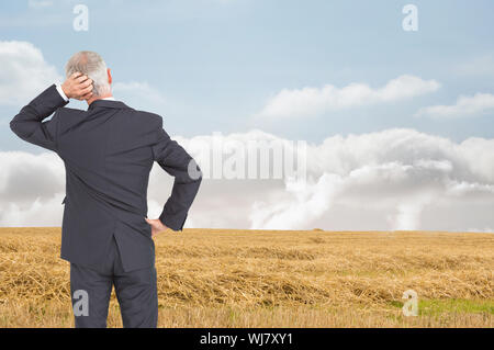 Composite image of rear view of doubtful mature businessman Stock Photo