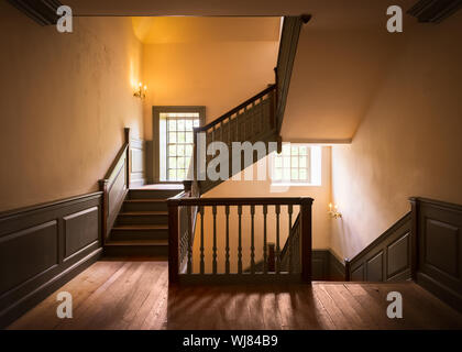 Staircase in the historic Wren Building on the campus of the College of William and Mary in Williamsburg, Virginia Stock Photo