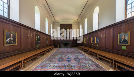 Great Hall inside the historic Wren Building on the campus of the College of William and Mary in Williamsburg, Virginia Stock Photo