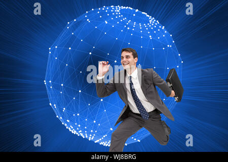 Composite image of cheerful attractive businessman in a hury Stock Photo