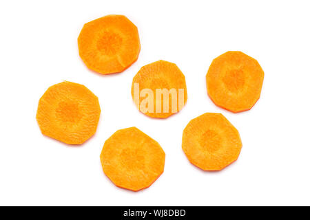 Some Carrot Slices, Carrot cut Pieces isolated on white Background Stock Photo