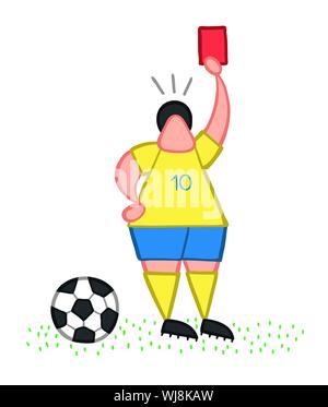 Vector illustration soccer player showing red card. Hand drawn. Colored outlines. Stock Vector