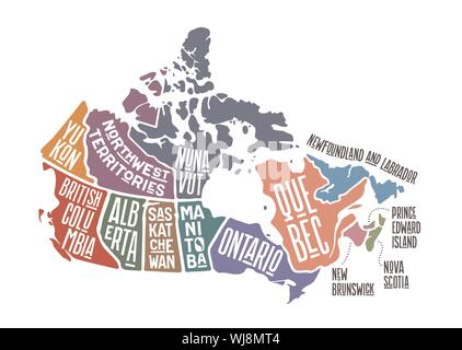 Map Canada. Poster map of provinces and territories of Canada Stock Vector