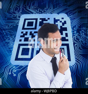 Composite image of smiling businessman holding glasses Stock Photo