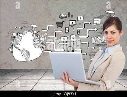 Composite image of confident young businesswoman with laptop Stock Photo