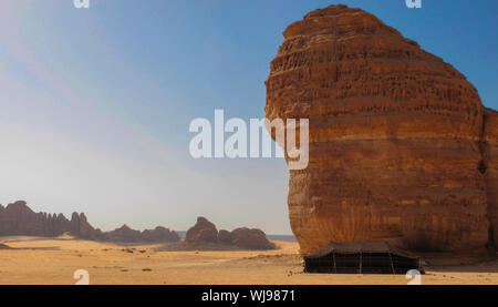 Bedouin tent next to Elephant Rock in Al Ula, Saudi Arabia (KSA) Stock Photo