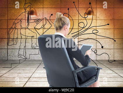 Composite image of blonde businesswoman sitting on swivel chair with tablet Stock Photo