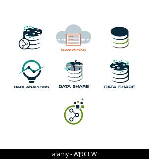 Cloud database logo icon set vector image design on white background. Cloud data management logo vector design Stock Vector