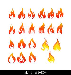 Flame or fire icon set vector image design on white background. burning flameor or fire logo vector design Stock Vector