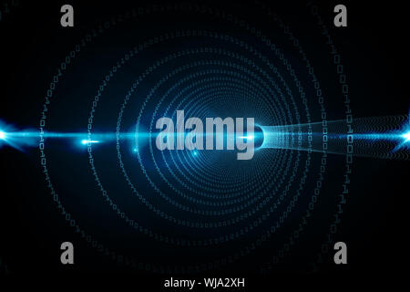 Spiral of binary code on black background Stock Photo