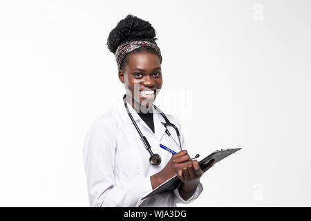 Portrait African American female doctor medical white background Stock Photo
