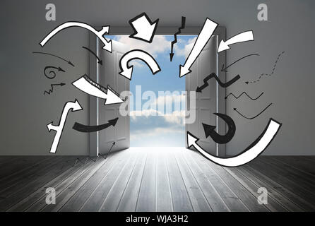 Arrows in room with big door Stock Photo