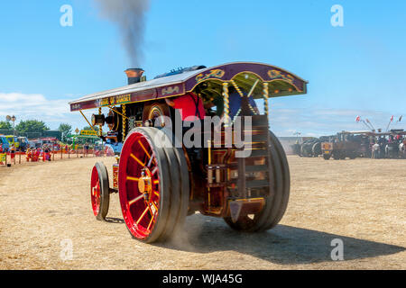 A 1922 Burrell showman's engine 'Princess Mary' at speed in the 2018 Low Ham Steam Rally, Somerset, England,UK Stock Photo