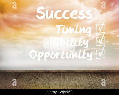 Success plan written on wall with sky Stock Photo