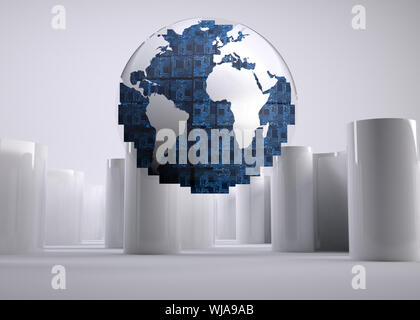 Digital globe on grey abstract background Stock Photo