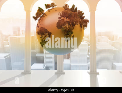 Earth floating in room Stock Photo