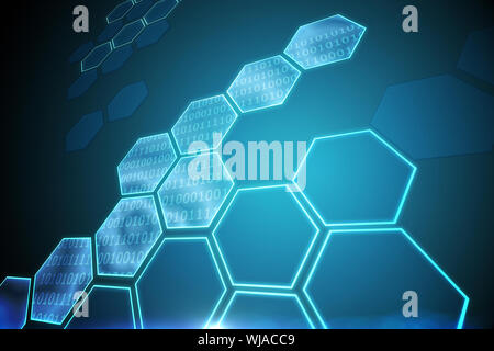 Black background with shiny hexagons Stock Photo