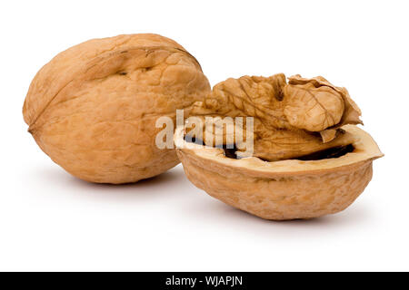 Broken walnut isolated on white background Stock Photo