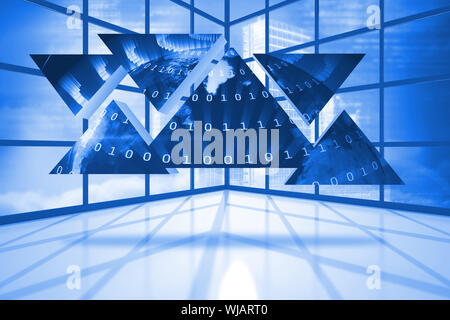 Binary code graphic on abstract screen in room Stock Photo