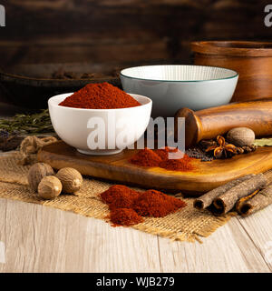 Dry Organic Red Smoked Paprika in a Bowl Stock Photo