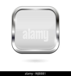 White glass button. 3d shiny square icon Stock Vector