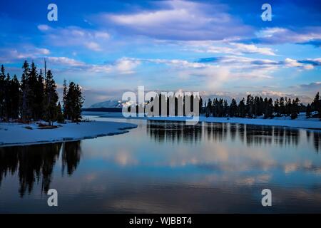 Reflection around Yellowstone lake Stock Photo